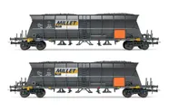 SNCF, coffret de 2 wagons-trémies à 4 essieux EF60 pour le transport du charbon, livrée "Millet" avec plaque orange, ép. VI. Jeux de roues AC appropriés: HC6100 (10,27 x 25,20 mm)