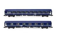 SNCF, 2-tlg. Set T2 Schlafwagen in blauer Lackierung mit „nouille"-Logo, Ep. IV-V