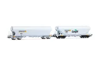 SNCF, 2-unit pack of cereal hopper wagons "MILLET", flat and rounded walls, grey livery