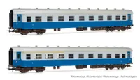 Rivarossi (H0 1:87) FS, 2 Einheitensatz Reisezugwagen Typ 59 blaue und hellblaue Lackierung; ein Trainer gemischt 1. bis 2. Klasse und ein Wagen 2. Klasse, Punkt III