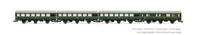 DR, 4-unit pack coaches "Rekowagen", contains one luggage van and three 3-axle coaches, dark green livery with one decor line, period III