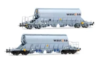 D-WASCO, 2-tlg. Set 4-achs. Schwenkdachwagen der Bauart Taoos „WASCOSA“, graue Farbgebung