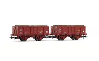 RENFE, set de 2 vagones abiertos de 2 ejes, tipo X unificado corto, cargados con sacos de hoja de tabaco «Tabacalera», decoración rojo óxido