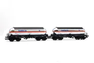 RENFE, 2-unit pack of carbon dioxide tank wagon, "Saltra" silver livery