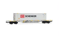 4-achs. Containerwagen der Bauart Sgnss, graue Farbgebung, beladen mit 45'-Container „DB Schenker”