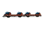 DB, 2-unit pack 2-axle flat wagons type Rmms, brown livery, loaded with tractors "Hanomag", period III-IV