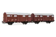 FS, 2-unit set of closed wagons Gs with flat walls, brown livery, FS "a losanga" logo, period IV-V. Suitable AC wheelsets for this item: HC6101 (11,27 x 24,25 mm)