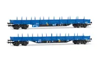 Press, 2-unit set of 4-axle stake wagons, Res type, blue livery, without load, ep. VI