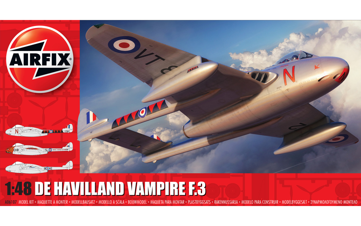 Airfix De Havilland Vampire T.11/J-28C 1:72 Scale Plastic Model Airplane A02058A