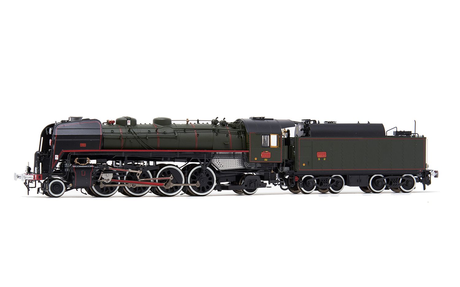 141R 1244 with large fuel tender, green/black livery with white wheel rings, ep. V