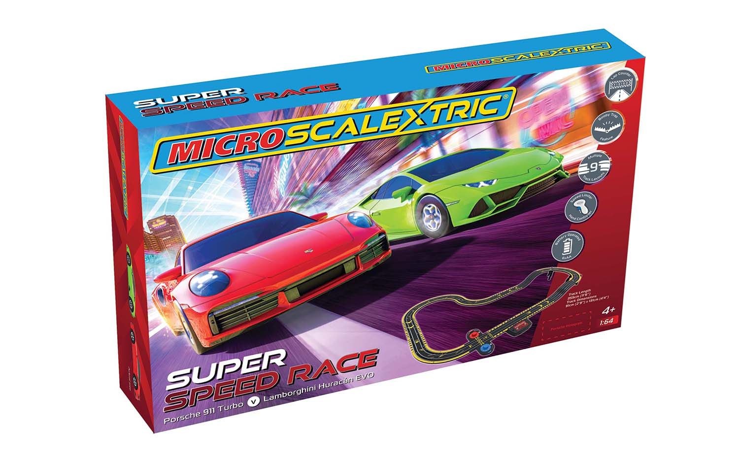 G1178T Micro Scalextric Super Speed Race Set Lamborghini vs Porsche Battery Powered Set