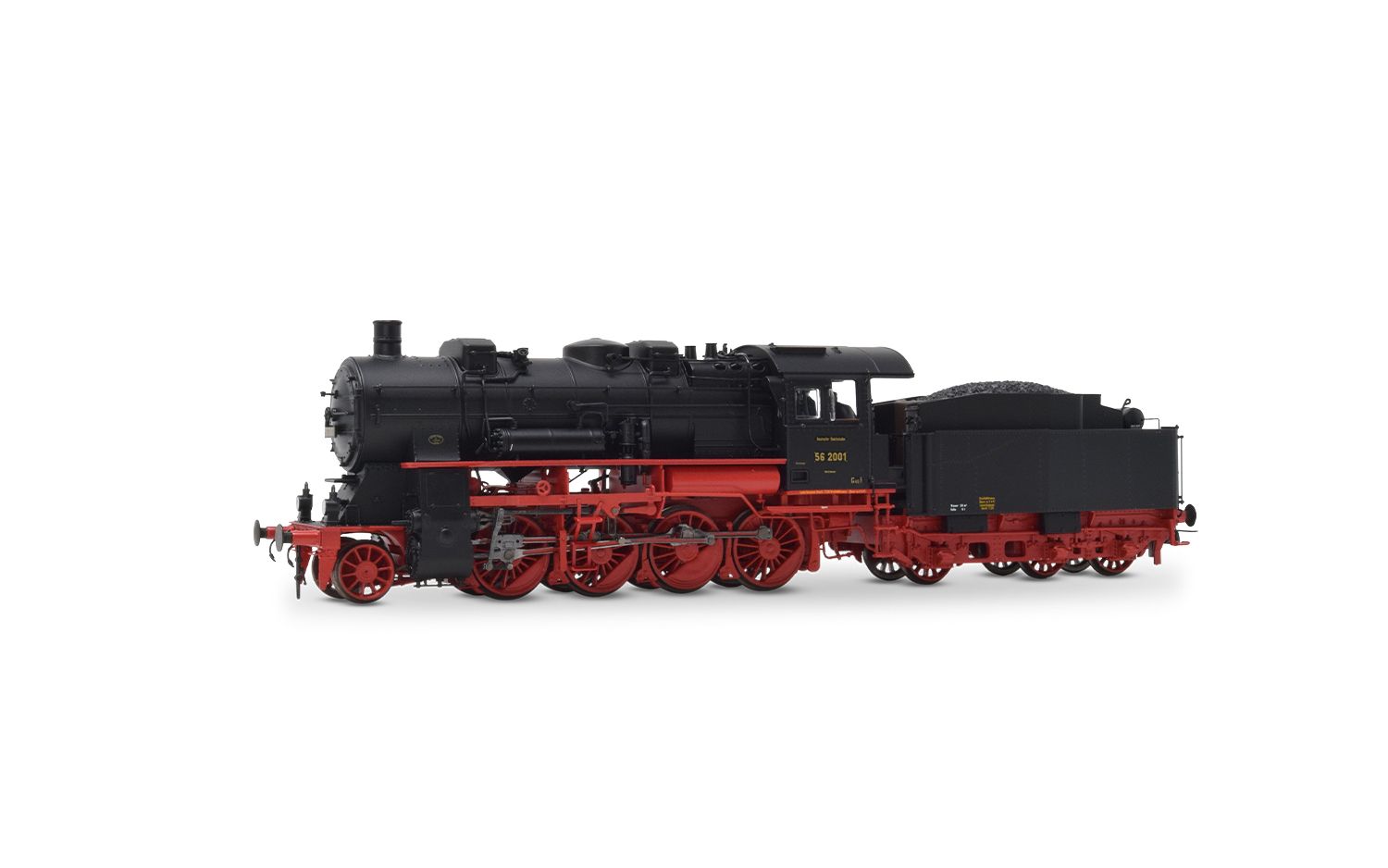 DRG, Dampflokomotive Baureihe 56.20, dreidomiger Kessel, in schwarz/roter Lackierung, Ep. II, AC-Digital mit Sound