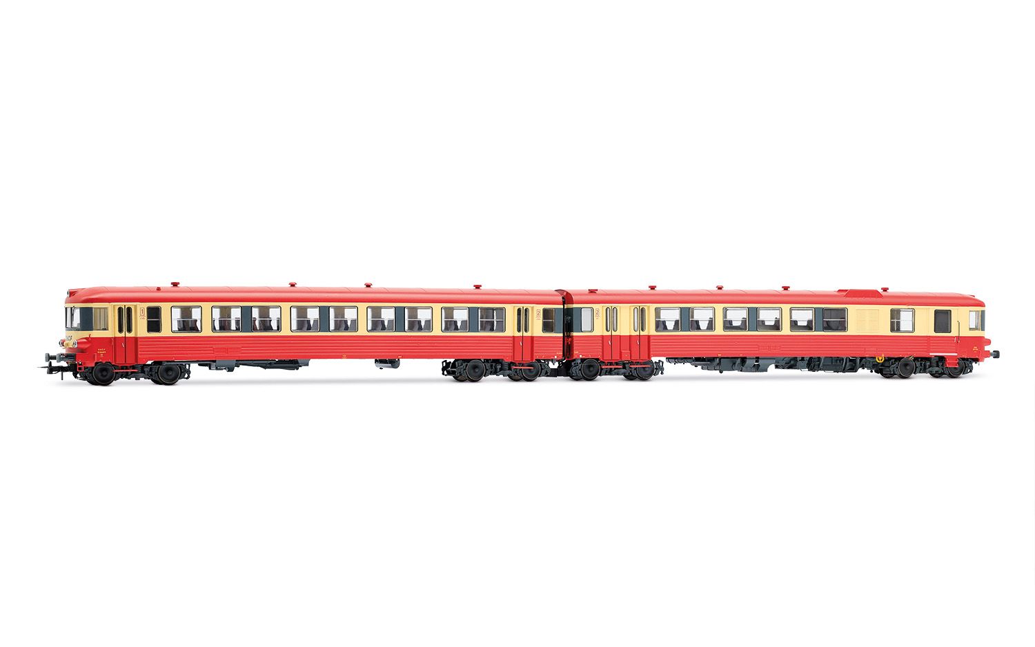 SNCF, 2-unit diesel railcar X 4300, red and cream livery, with big SNCF logo