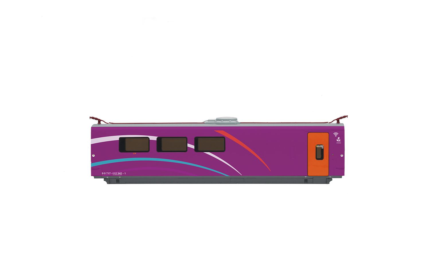 RENFE, set principal de 5 unidades del tren de alta velocidad "AVLO", decoración violeta, ép. VI