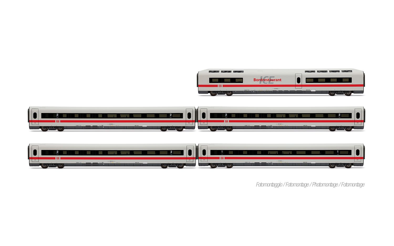 DB AG, ICE1, Tz 186 „Chur“, 5-tlg. Set Zwischenwagen (1 x Speisewagen + 3 x Wagen 2. Klasse + 1 x Wagen 1. Klasse), „Bock auf Graubünden“