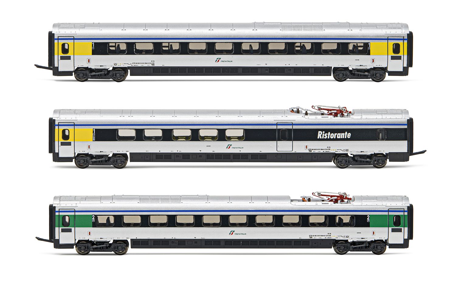 FS, 3-unit pack intermediate coaches for HN2471, "Cisalpino"-livery, period VI