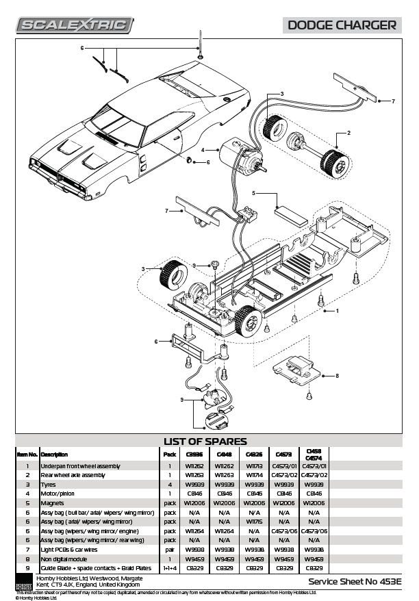 Lights PCB &amp; car wire harness, Dodge Charger PCB (C3064)