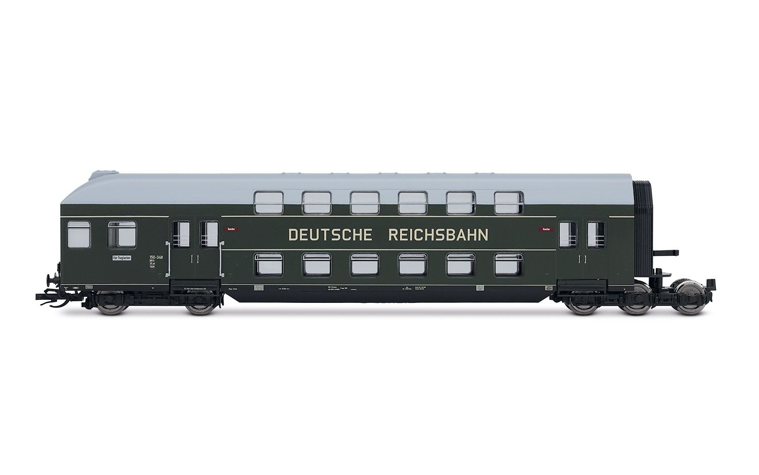 DR, 4-tlg. Doppelstockeinheit mit Steuerabteil, in grüner Farbgebung mit grauem Dach, Ep. III