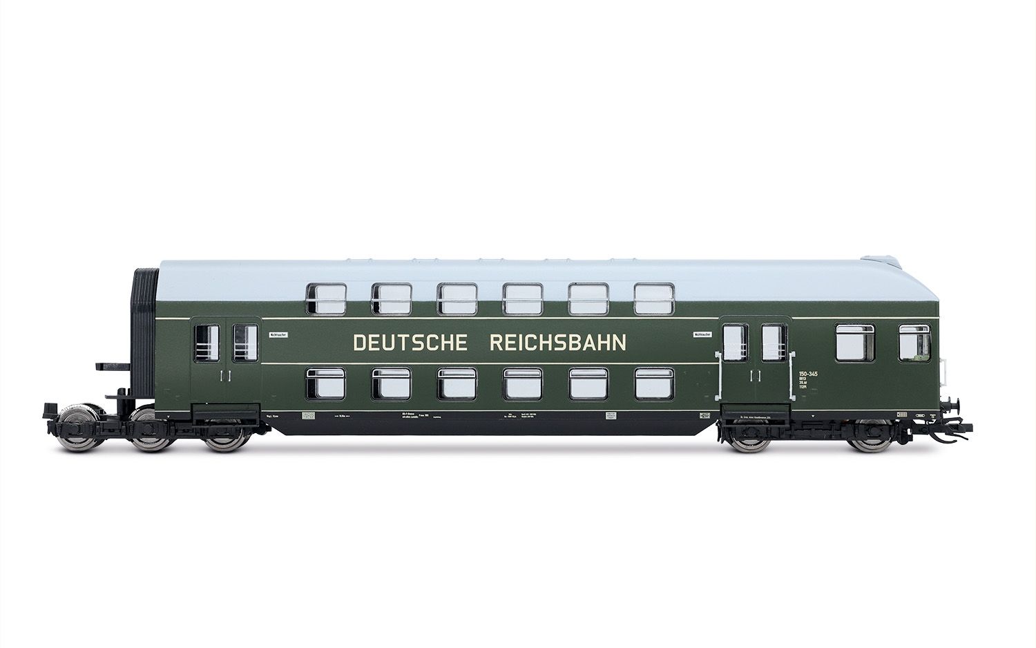 DR, 4-tlg. Doppelstockeinheit mit Steuerabteil, in grüner Farbgebung mit grauem Dach, Ep. III