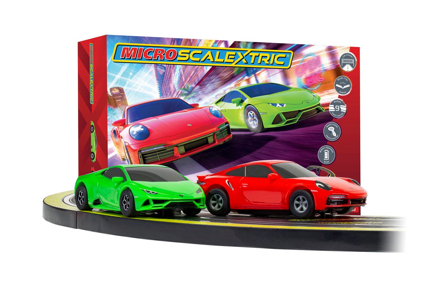 G1178T Micro Scalextric Super Speed Race Set - Lamborghini vs Porsche -  Battery Powered Set