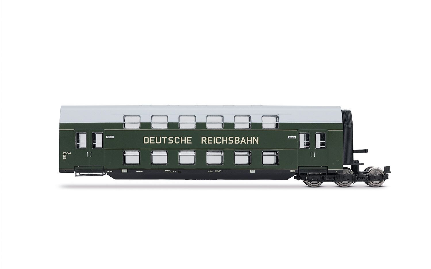 DR, 4-tlg. Doppelstockeinheit mit Steuerabteil, in grüner Farbgebung mit grauem Dach, Ep. III