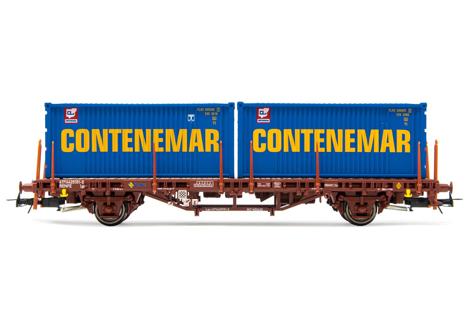 HE6032 RENFE, 2-axle flat wagon MC1, oxid red livery, loaded HE6032 RENFE, 2-axle flat wagon MC1, oxid red livery, loaded
