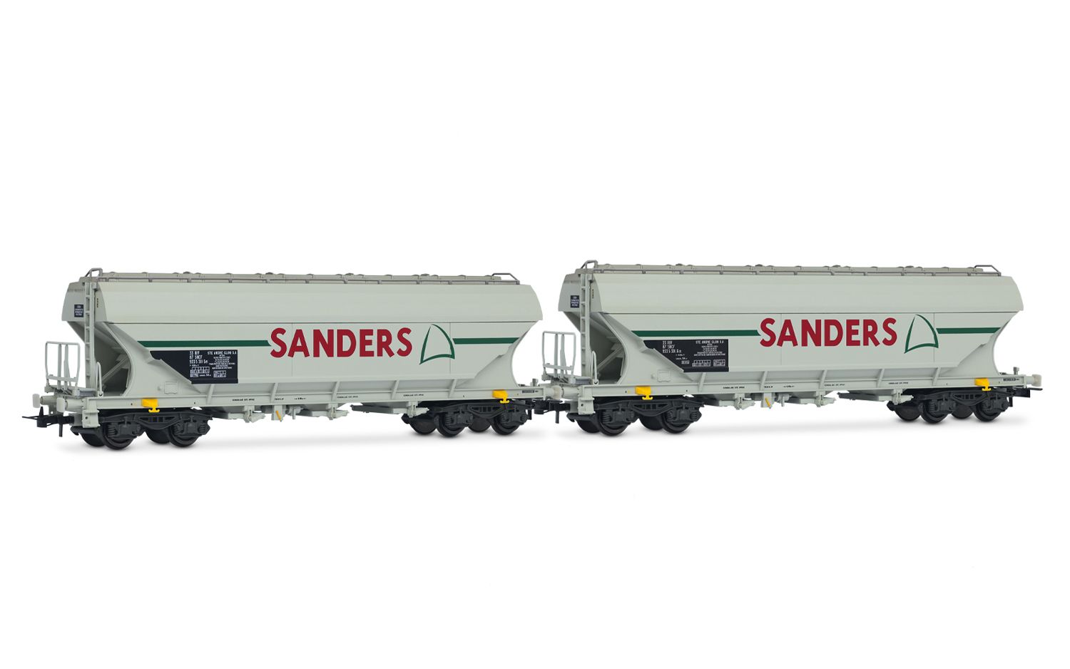 SNCF, 2-unit set of 4-axle flat-sided silo wagons "SANDERS", in grey livery, ep. V