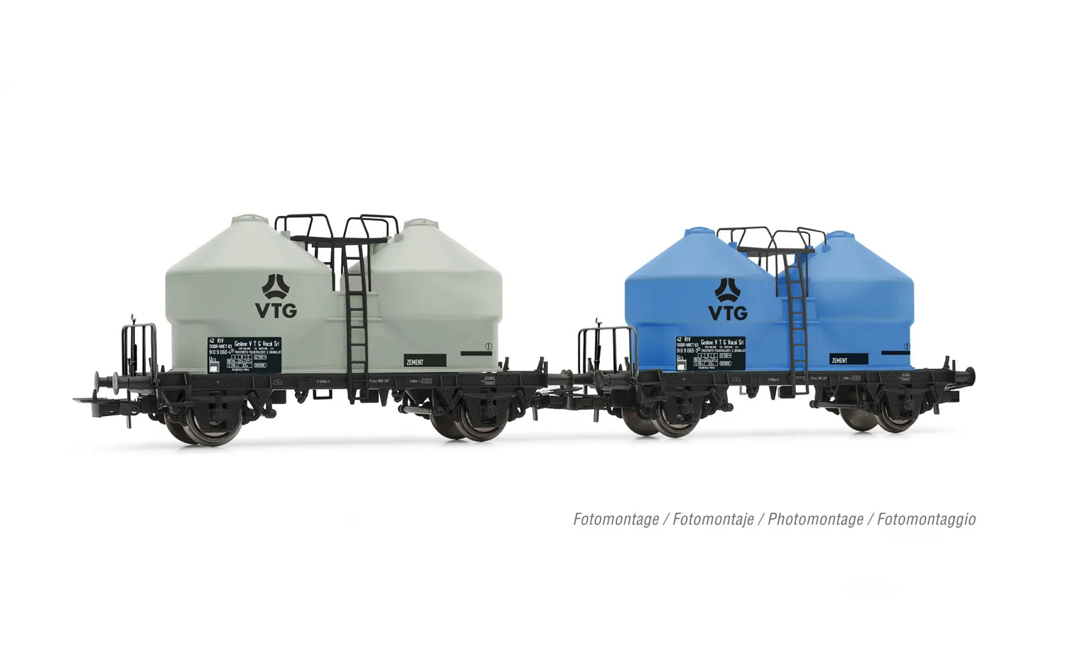 DR-Miet, 2-unit pack of 2-axle silo wagon Ucs, grey and blue livery "VTG", ep. IV