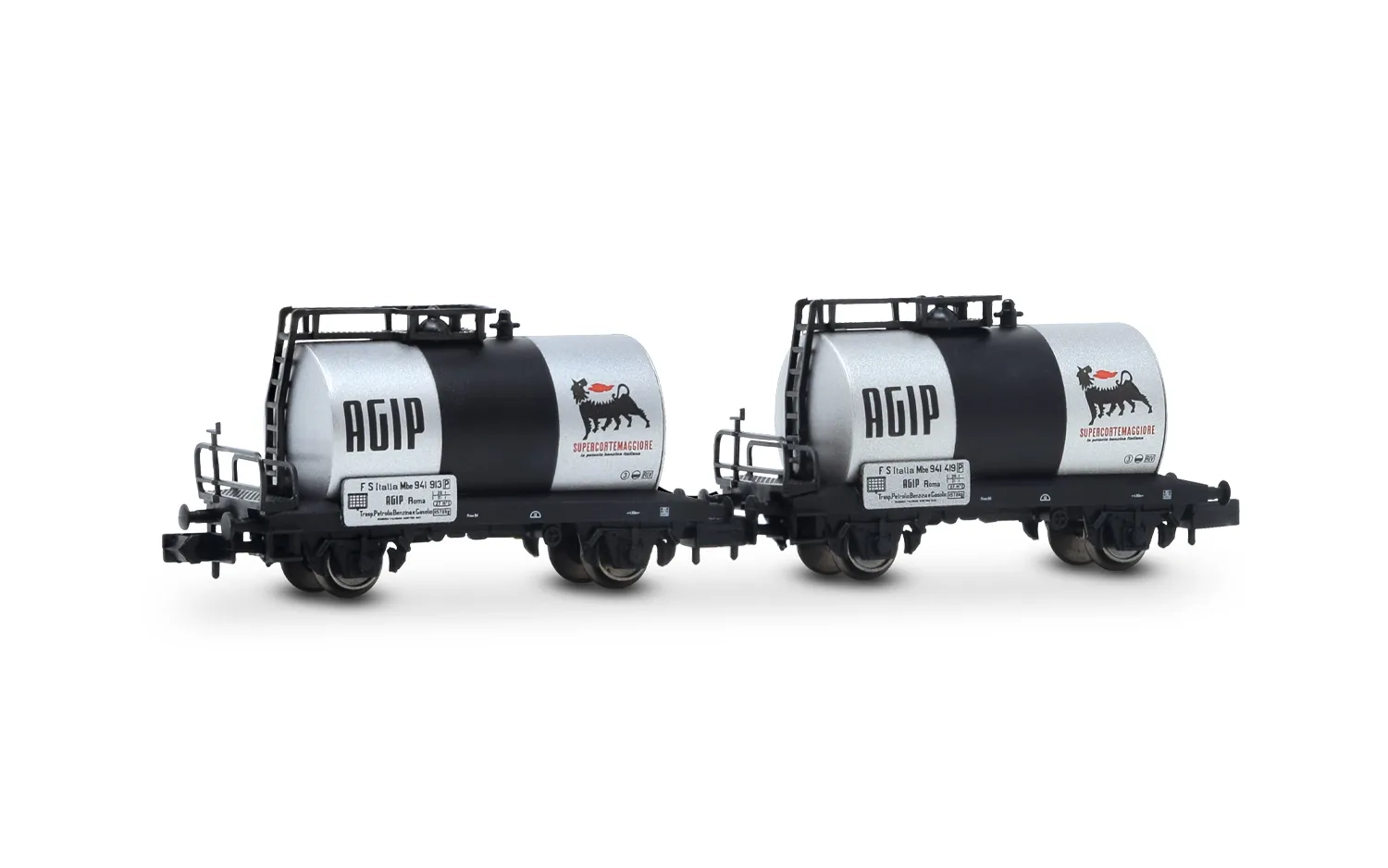 FS, 2-unit set of 2-axle tank wagons "Agip", silver livery, ep. III-IV