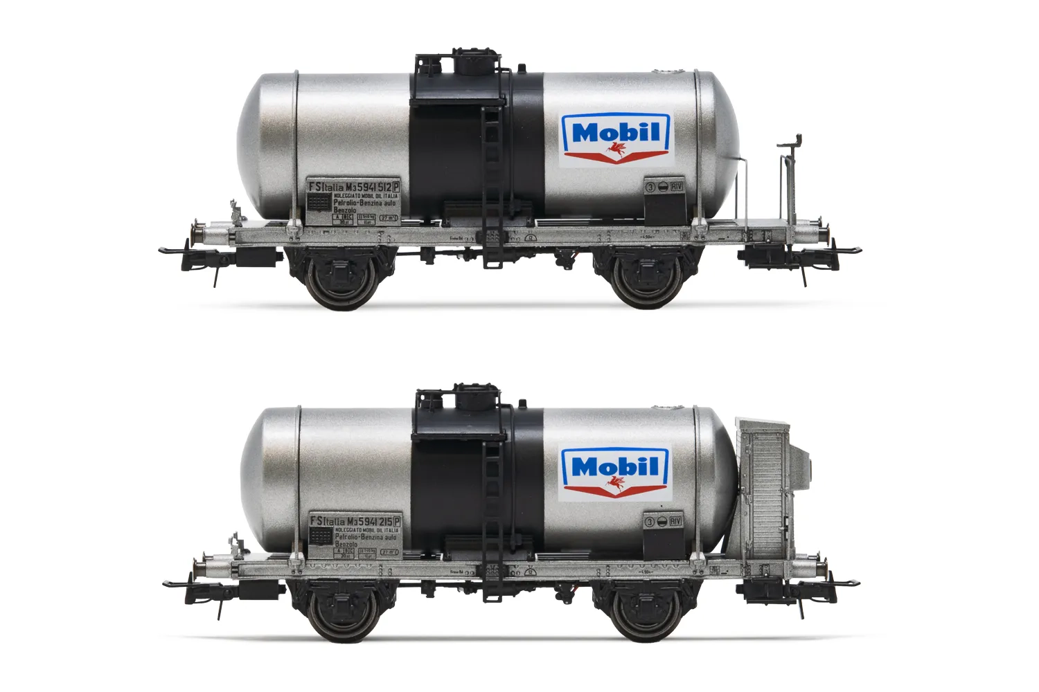FS, set di 2 carri cisterna a 2 assi (1 con garitta, 1 senza), "Mobil", ep. III