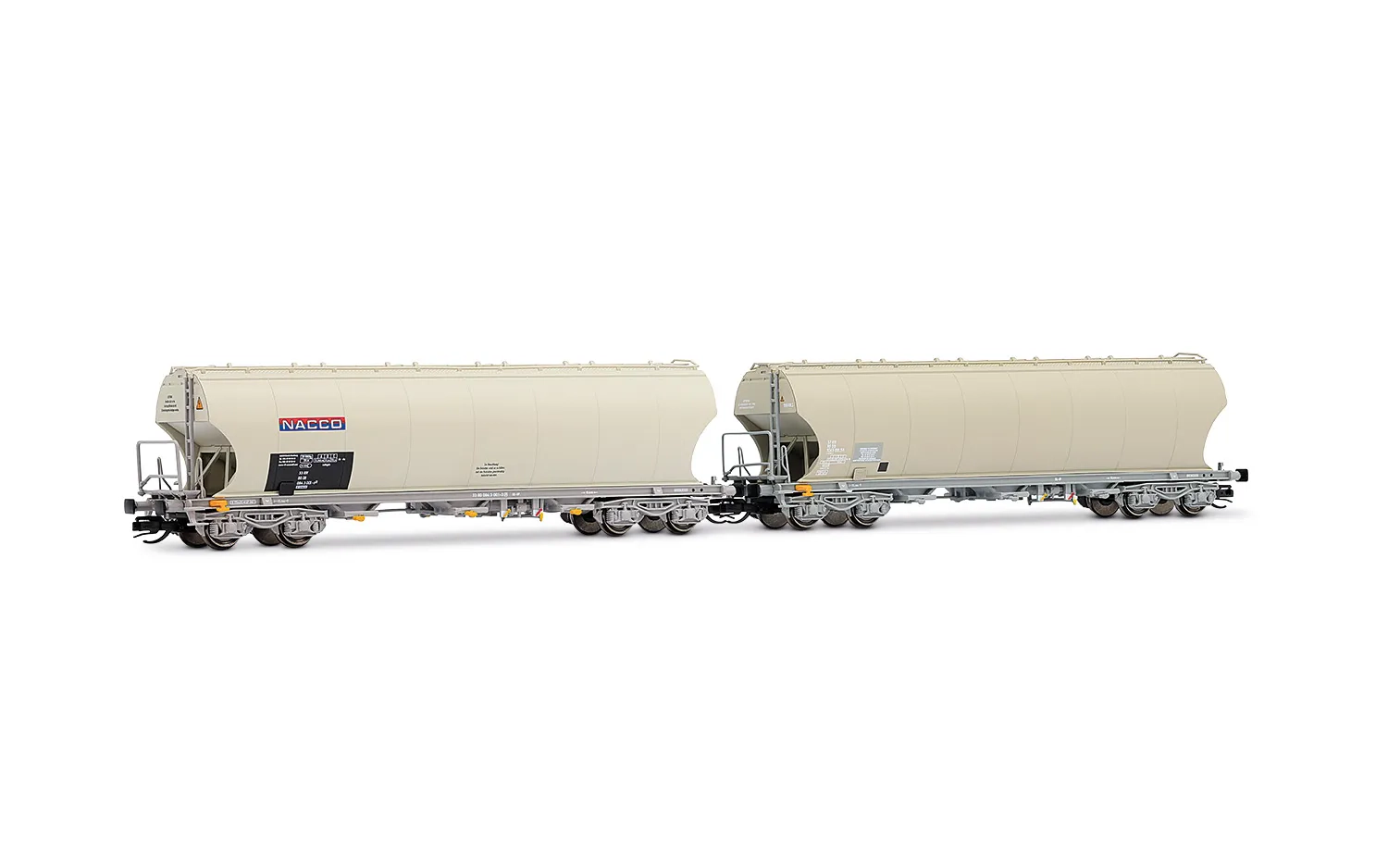 DB, 2-unit set of 4-axle silo wagons "NACCO", grey livery, ep. IV