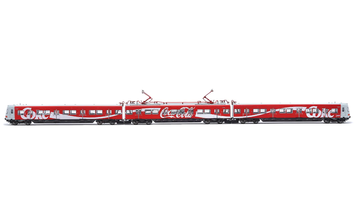 DB, 3-tlg. Set elektrischer Triebzug BR 420, zwei Stromabnehmer, in „Coca-Cola"-Lackierung, Ep. IV