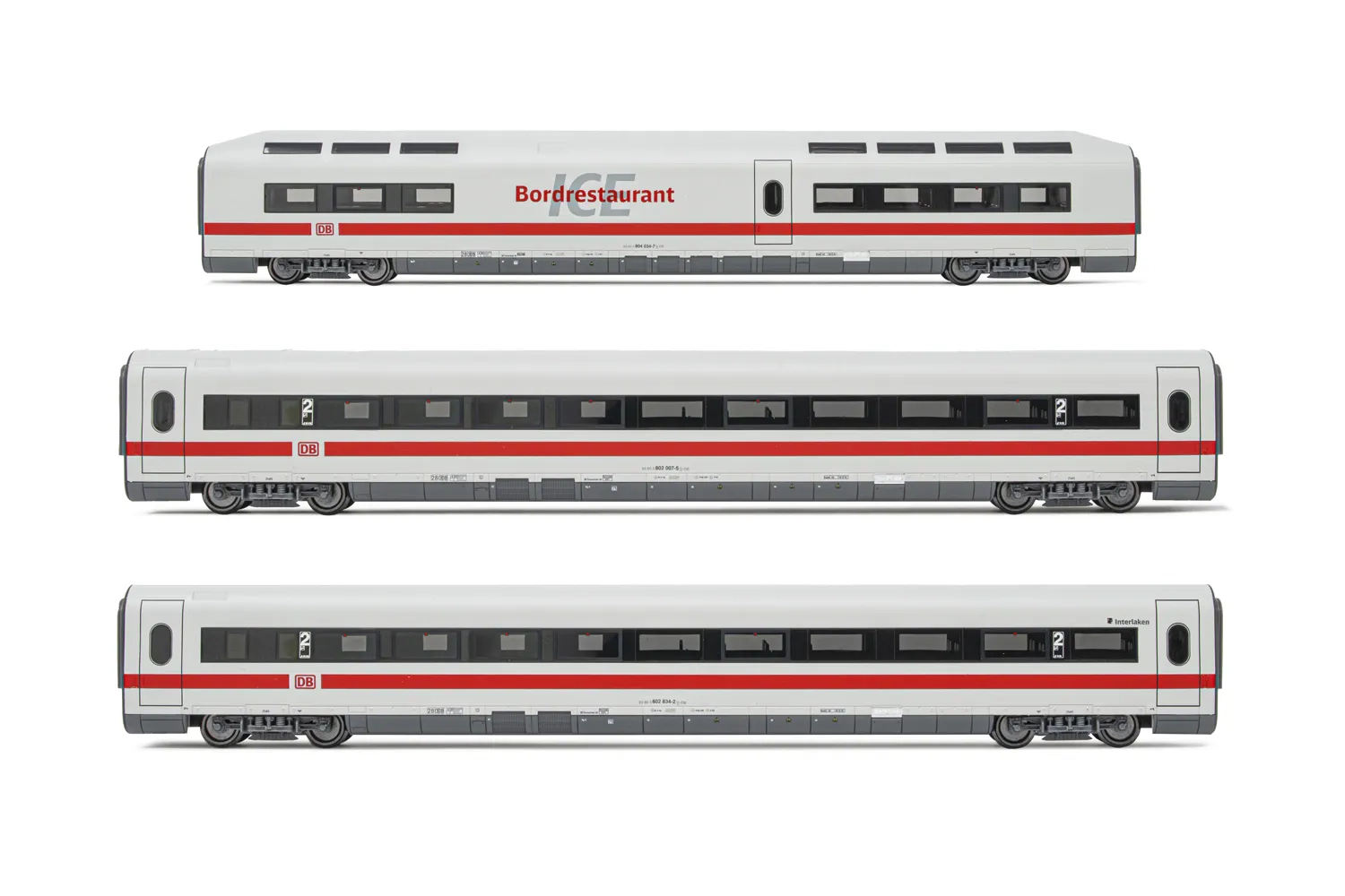 DB AG, set di 3 carrozze aggiuntive ICE 1 BR 401, livrea bianca/rossa, composto da 1 carrozza ristorante e 2 carrozze di 2a classe, Tz 181 "Interlaken", ep. V-VI