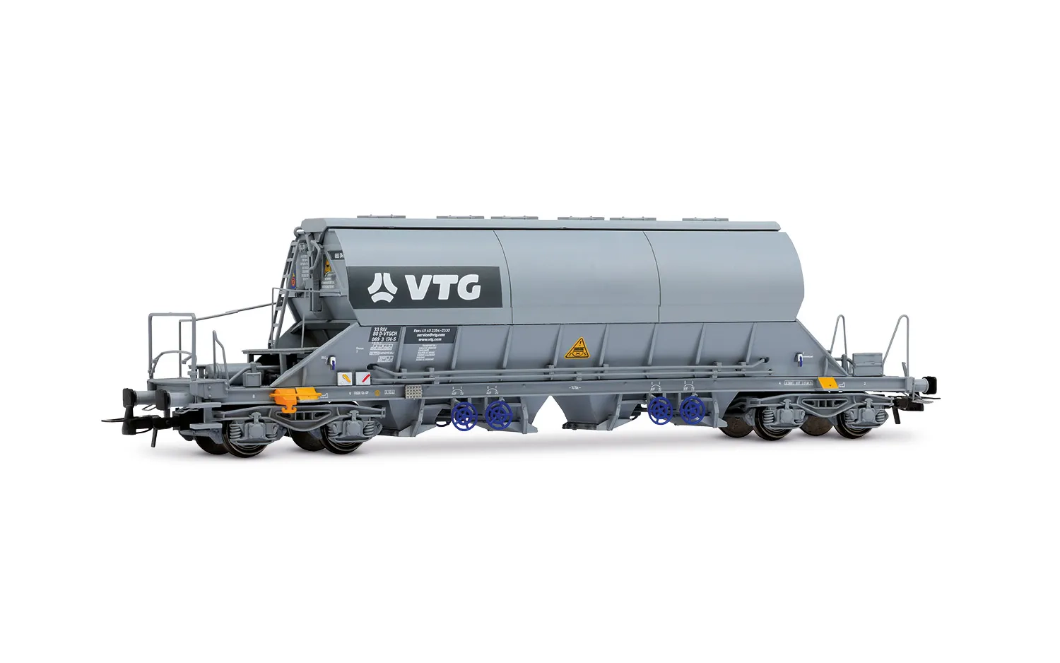 D-VTGCH, 2-tlg. Set 4-achs. Schwenkdachwagen Taoos, in grauer Farbgebung, Ep. VI