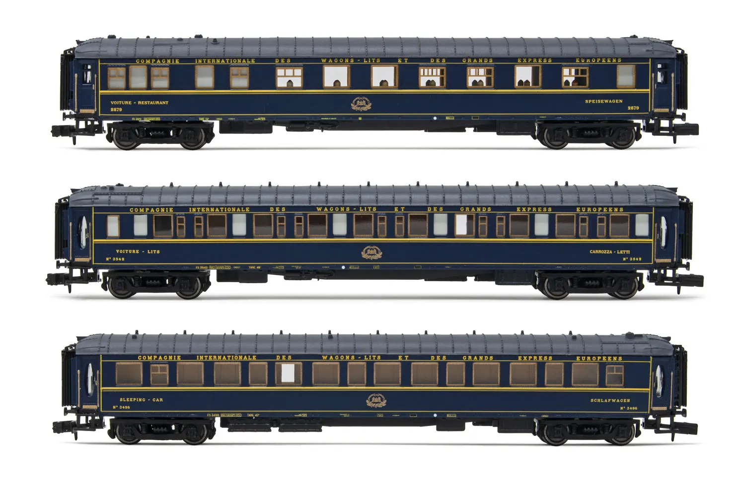 CIWL, coffret de 3 voitures «Train Bleu», composé de 1 restaurant et 2 voitures-lits Lx, ép. III