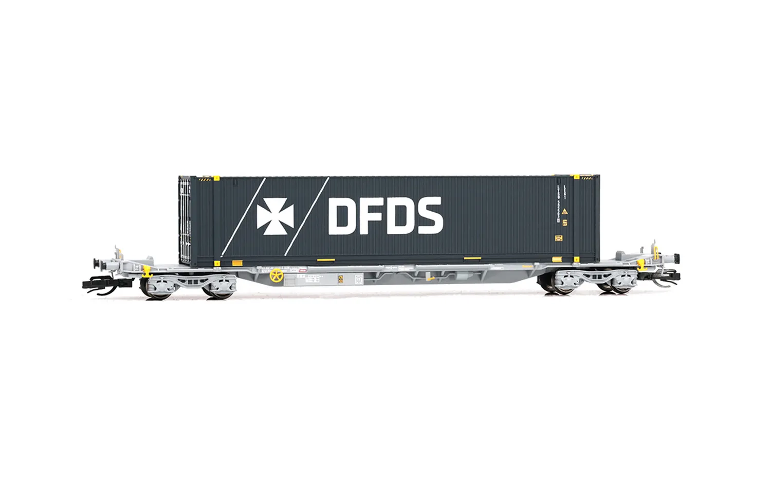 TOUAX, vagón portacontenedores tipo Sffgmss, cargado con contenedor 45' “DFDS”, ép. VI