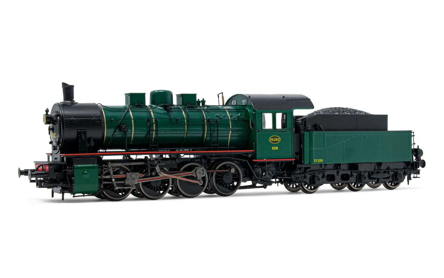 SNCB/NMBS, locomotive à vapeur classe 81, chaudière avec 3 coupoles symétriques, livrée vert foncé, ép. III