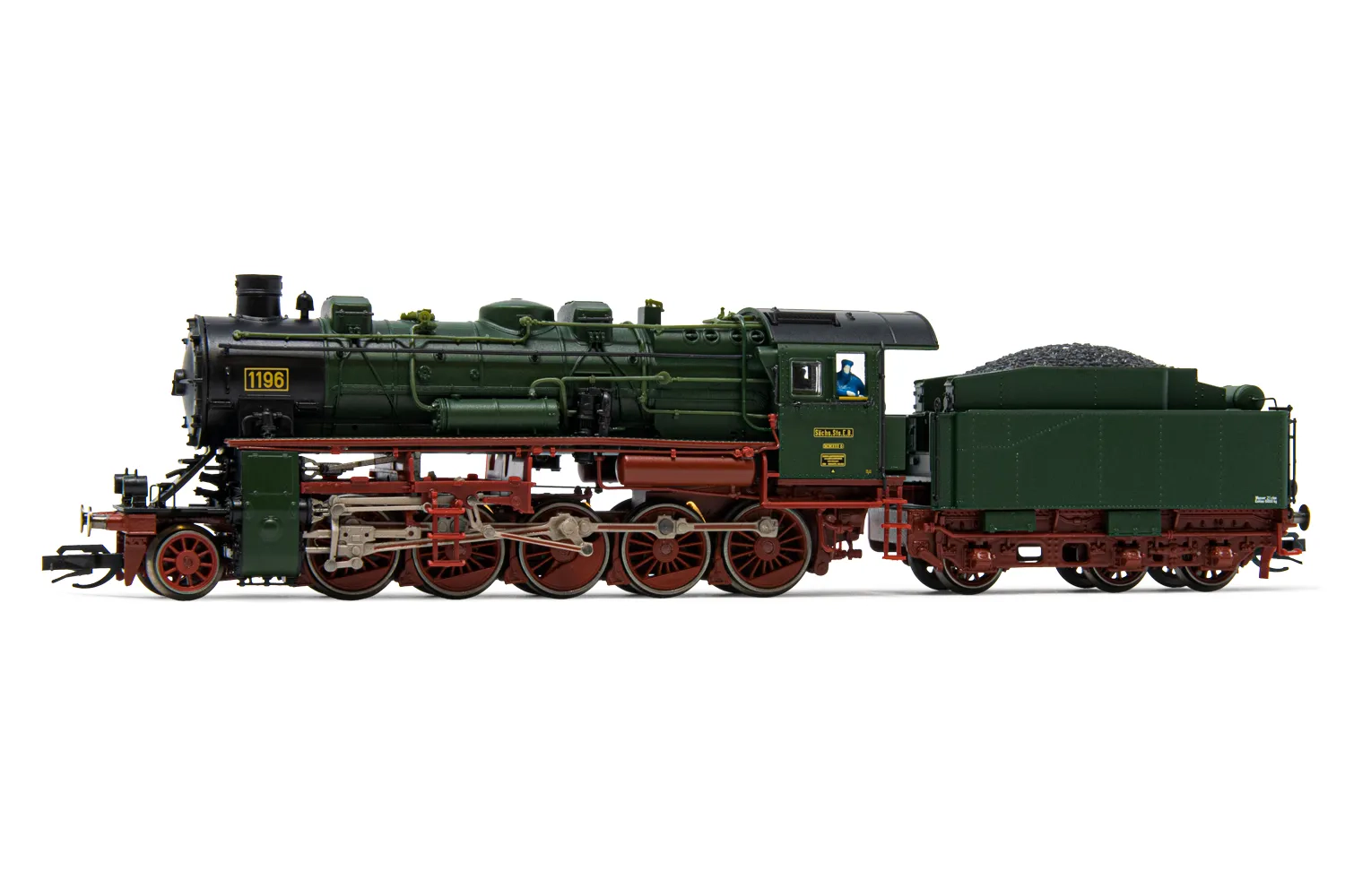 Kgl.Sächs. Sts.E.B, locomotora a vapor clase XIII H 1196, decoración verde, ép. I