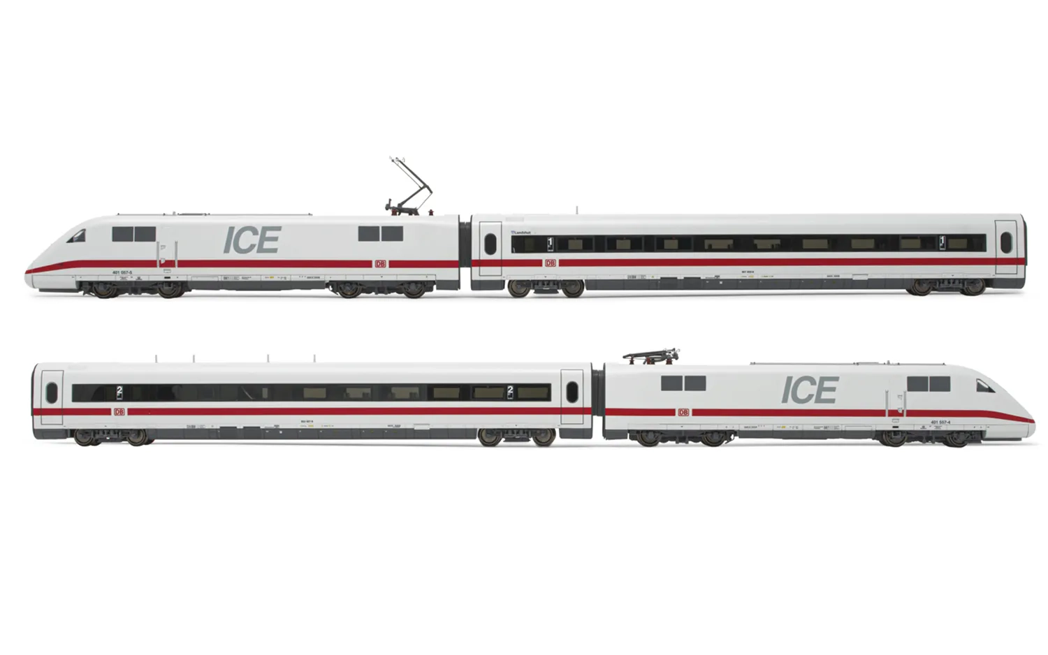 DB AG, 4-unit set, highspeed EMU ICE 1 class 401, white/red livery, including motorized head, dummy head and 2 intermediate coaches, Tz 157 "Landshut", period VI