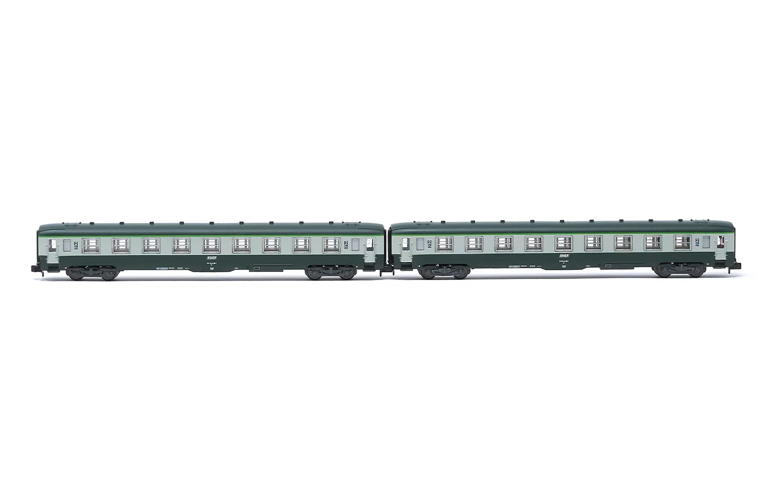 SNCF, set di 2 carrozze DEV AO B9, livrea verde/grigia con logo "Encadré", ep. IV