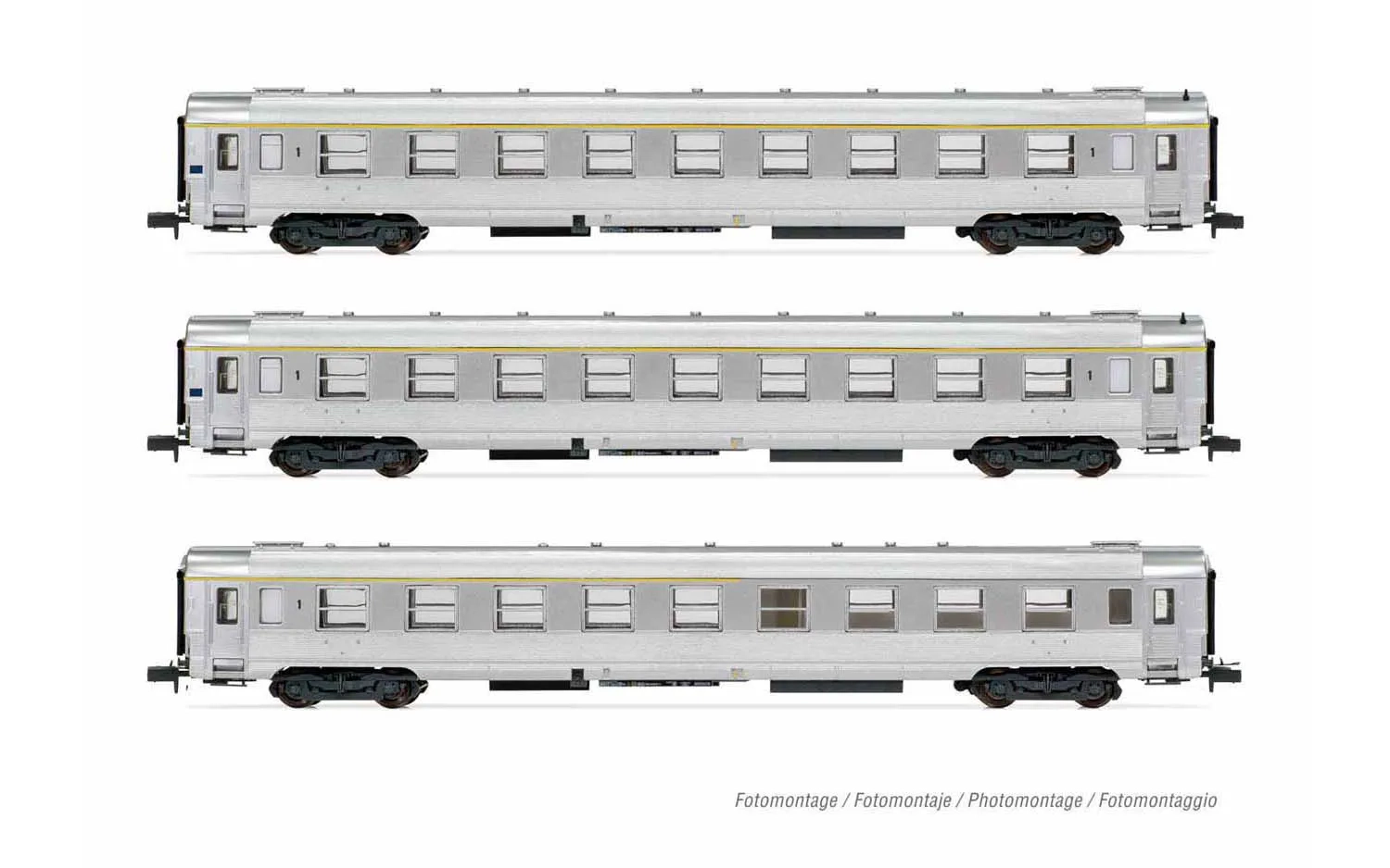 SNCF, 3-tlg. Set "Train Rapide", DEV Inox Reisezugwagen, 2 x A9 + 1 x A5 Cafeteria, Ep. III