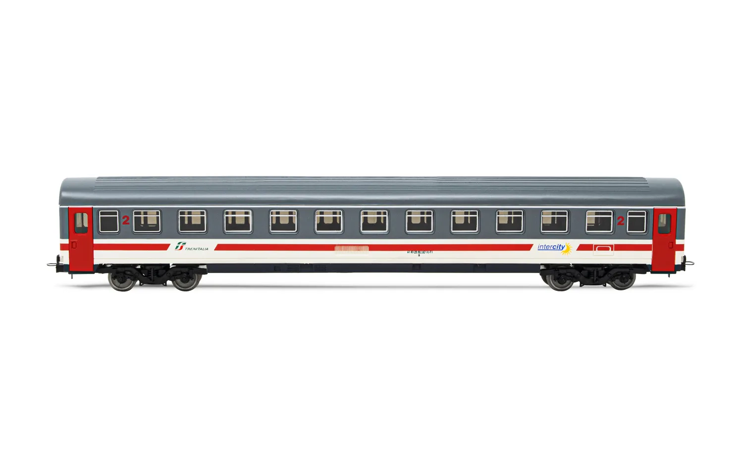 FS, carrozza UIC-Z1 di 2a classe, livrea grigia/bianca "Intercity Giorno" con striscia rossa, ep. VI