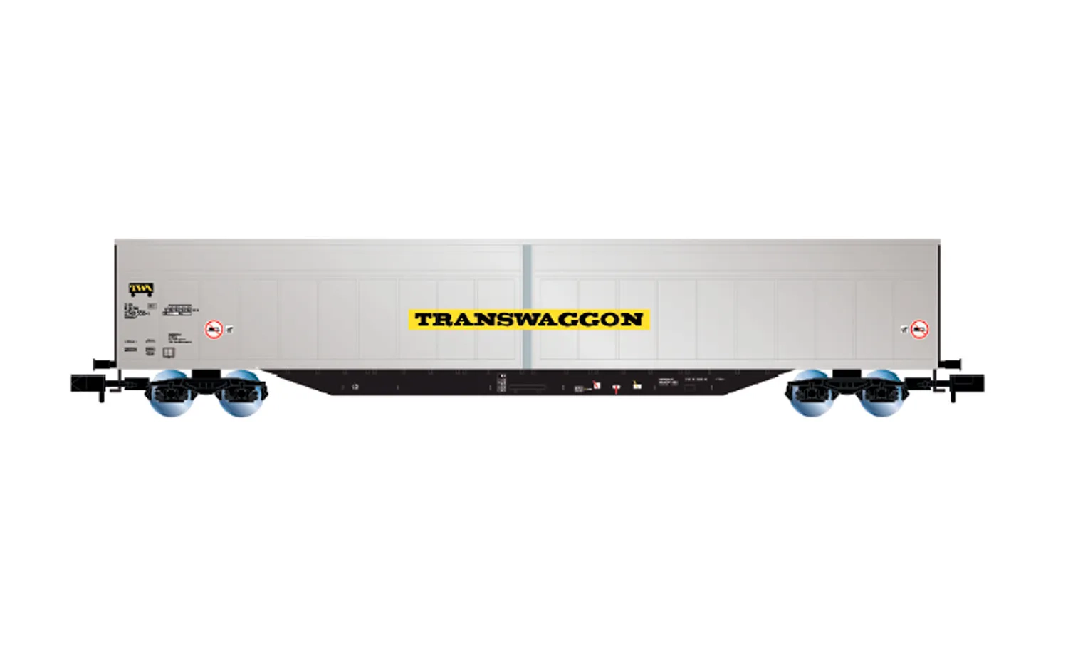 CH-TWA, 4-axle sliding walls wagon Habbiins "Transwaggon", silver/black livery, ep. VI