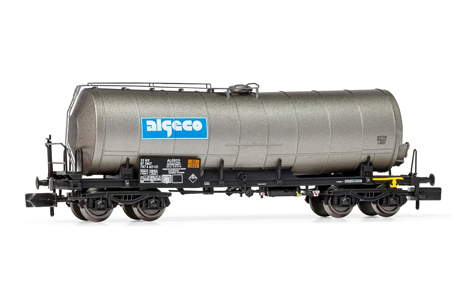 SNCF, 4-axle isolated tank wagon, silver livery with light weathering, "algeco", period VI-V