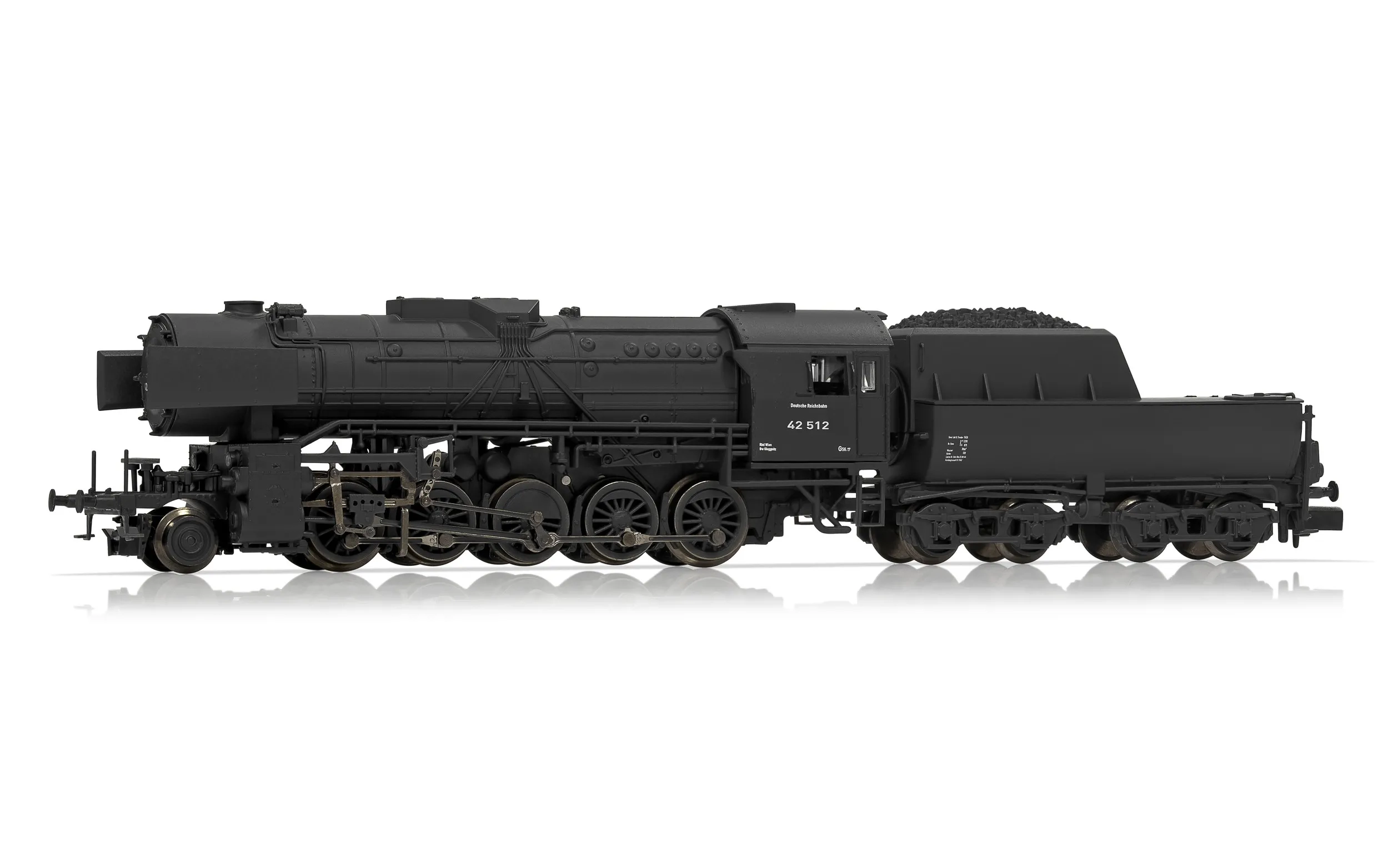 DRB, steam locomotive class 42 in black grey livery, 42 512, period II, with DCC sound decoder