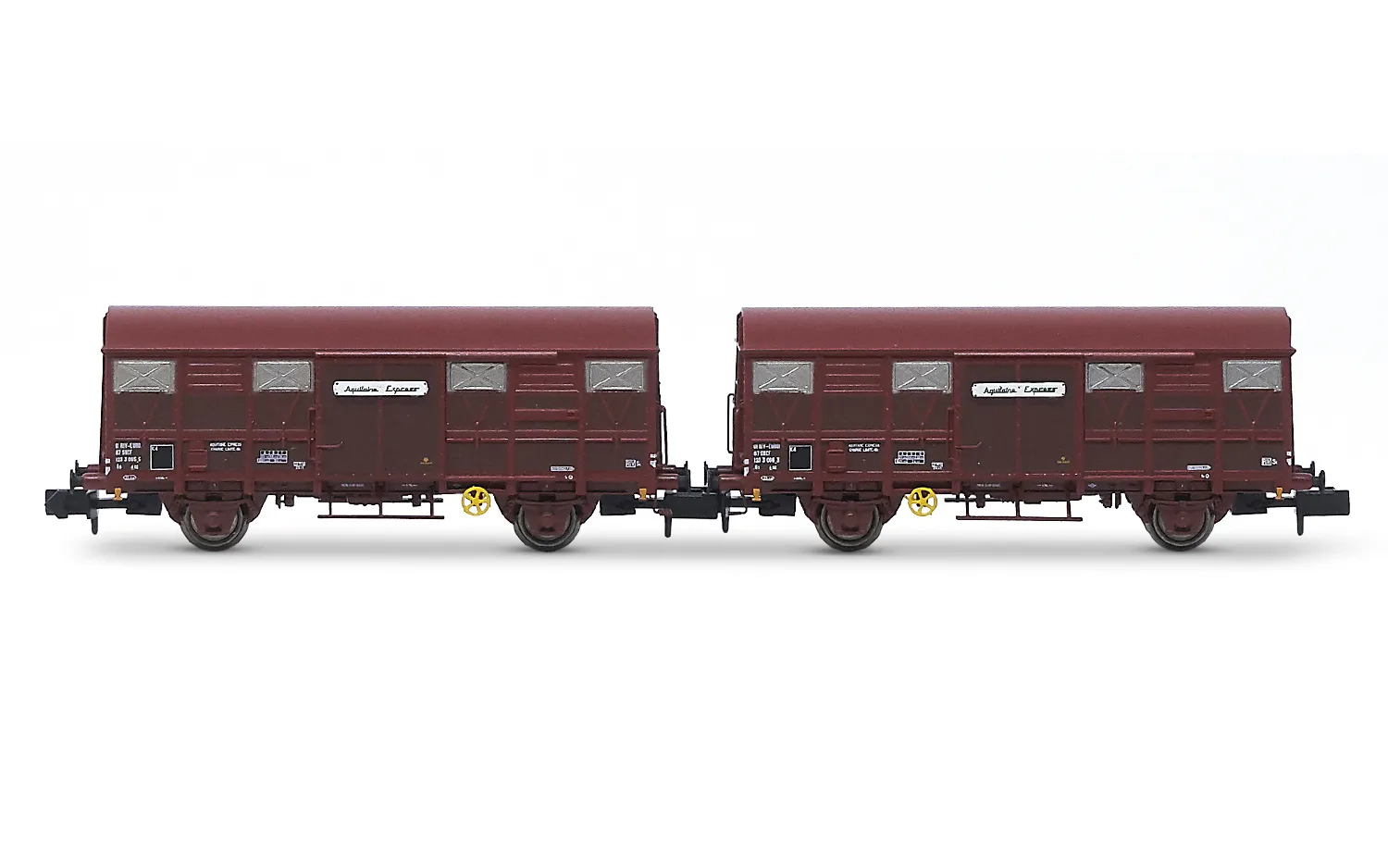 SNCF "Aquitaine Express", 2-unit pack covered 2-axle wagons type G4 (Permaplex walls), ep. IV