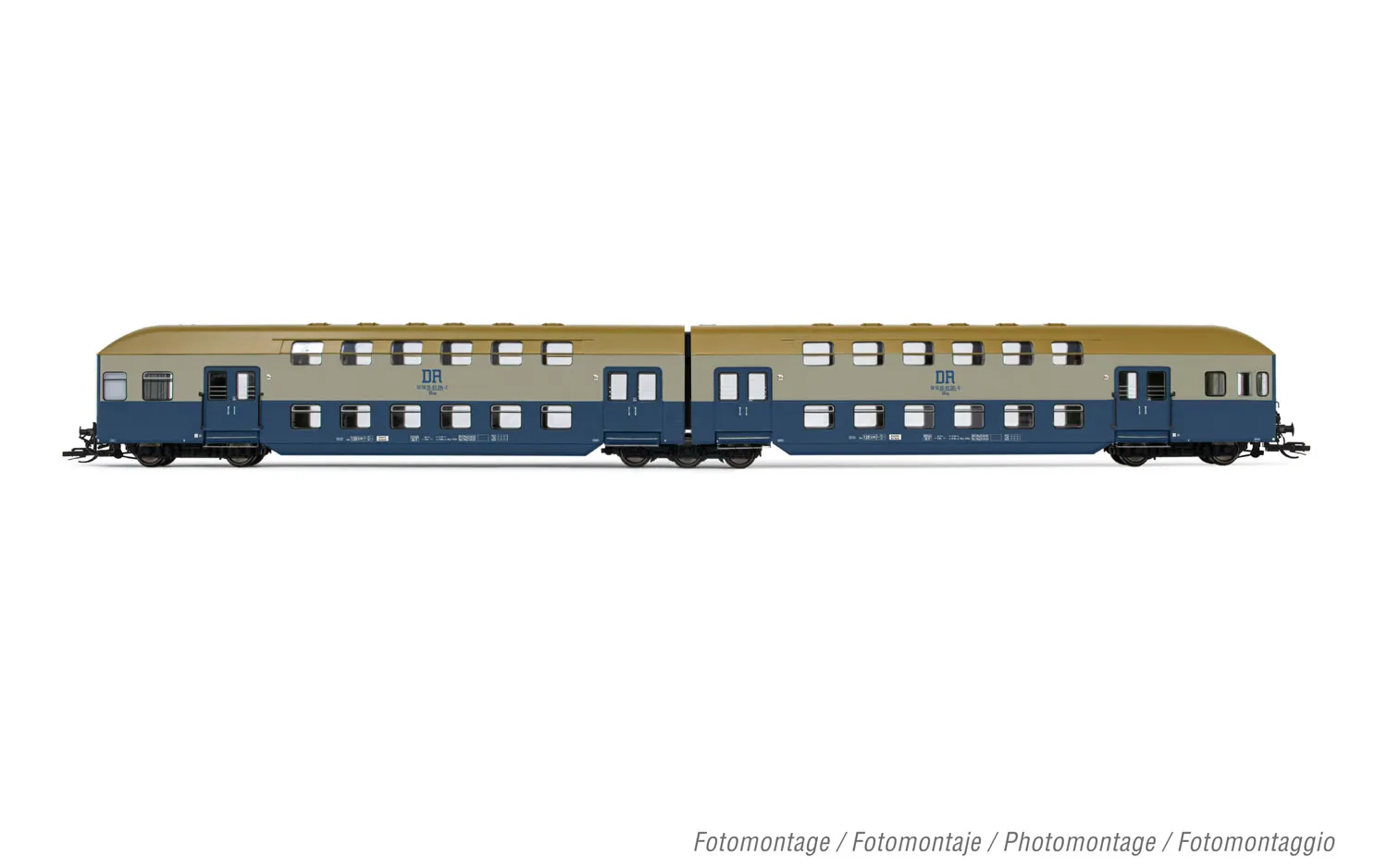 DR, 2-unit double decker coach with control cabin, blue/light grey livery, ep. IV