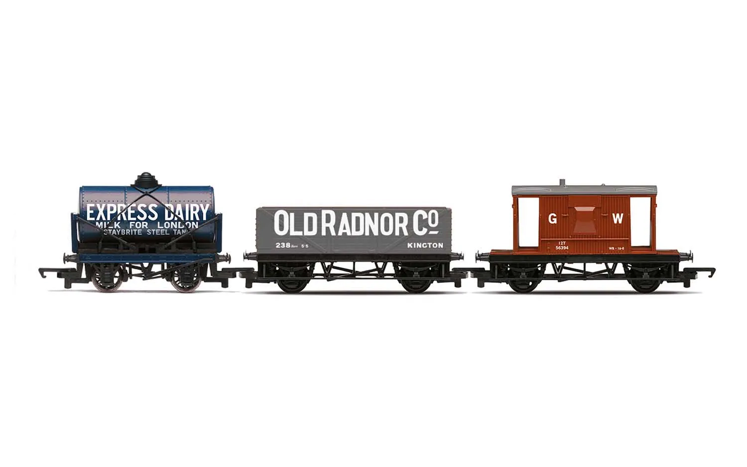 RailRoad Triple Wagon Pack, Mixed Wagons with Brake Van - Era 3