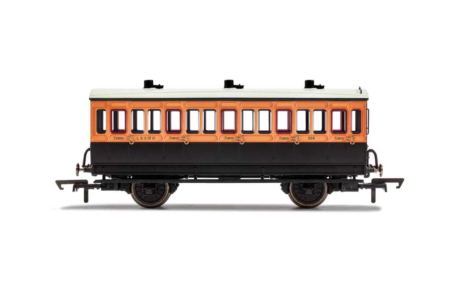 LSWR, 4 Wheel Coach, 3rd Class, Fitted Lights, 308 - Era 2