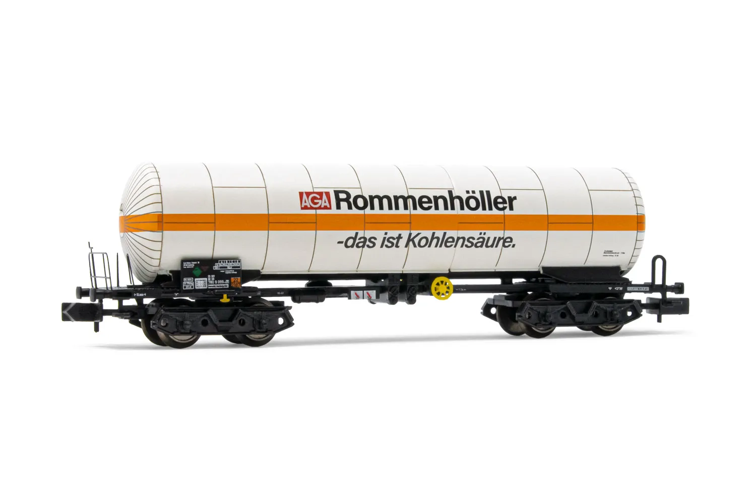 DB, carro cisterna isolato a 4 assi per trasporto gas, livrea bianca/arancio, "Rommenhöller", ep. IV
